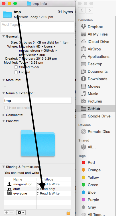 Changing permissions via OSX on a folder