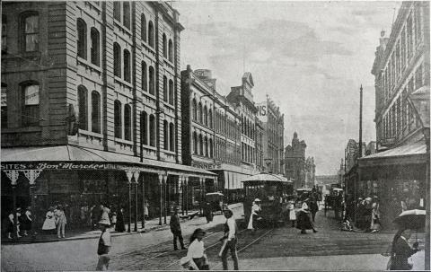View of a busy Adelaide Street, taken in 1923