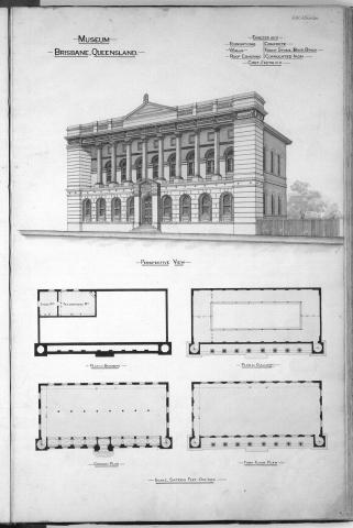 Architectural plans for the Brisbane Museum, 1888