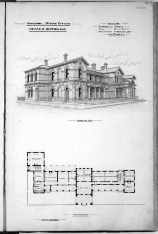 Architectural plan of the Harbours and Rivers Offices, Brisbane, 1880