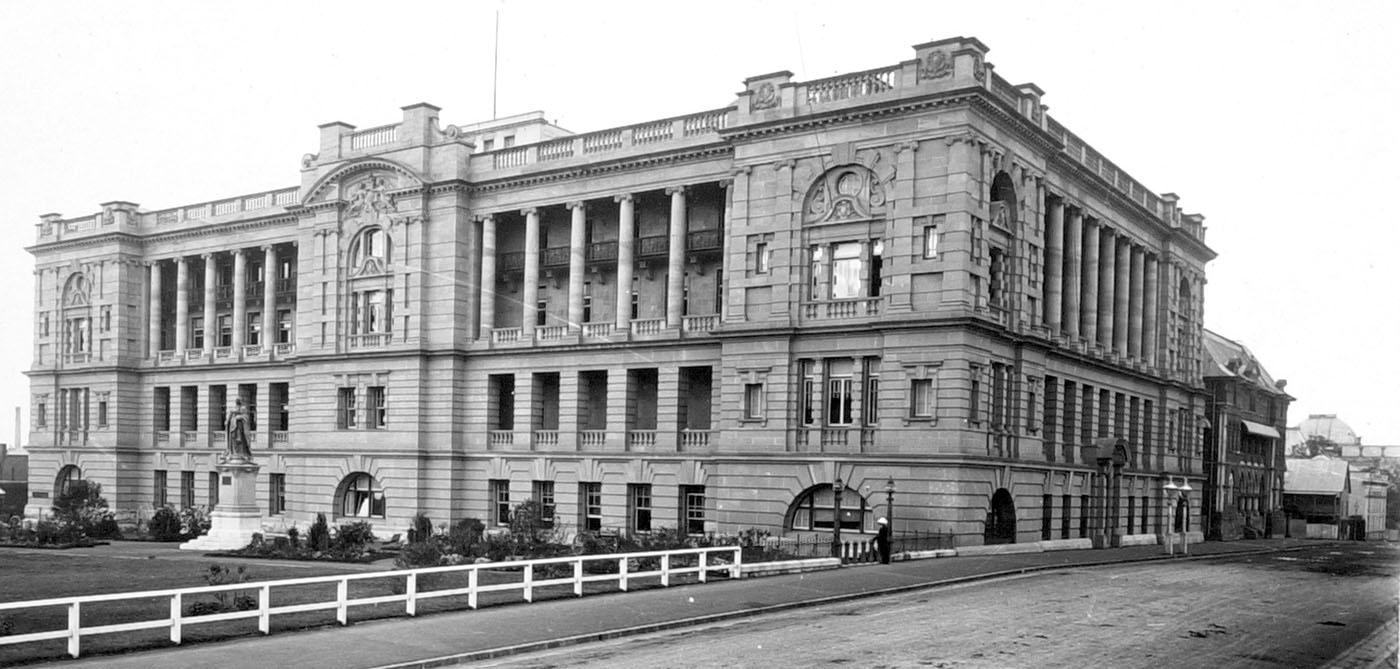 Exterior of the Lands Building, a grand Georgian style architected building